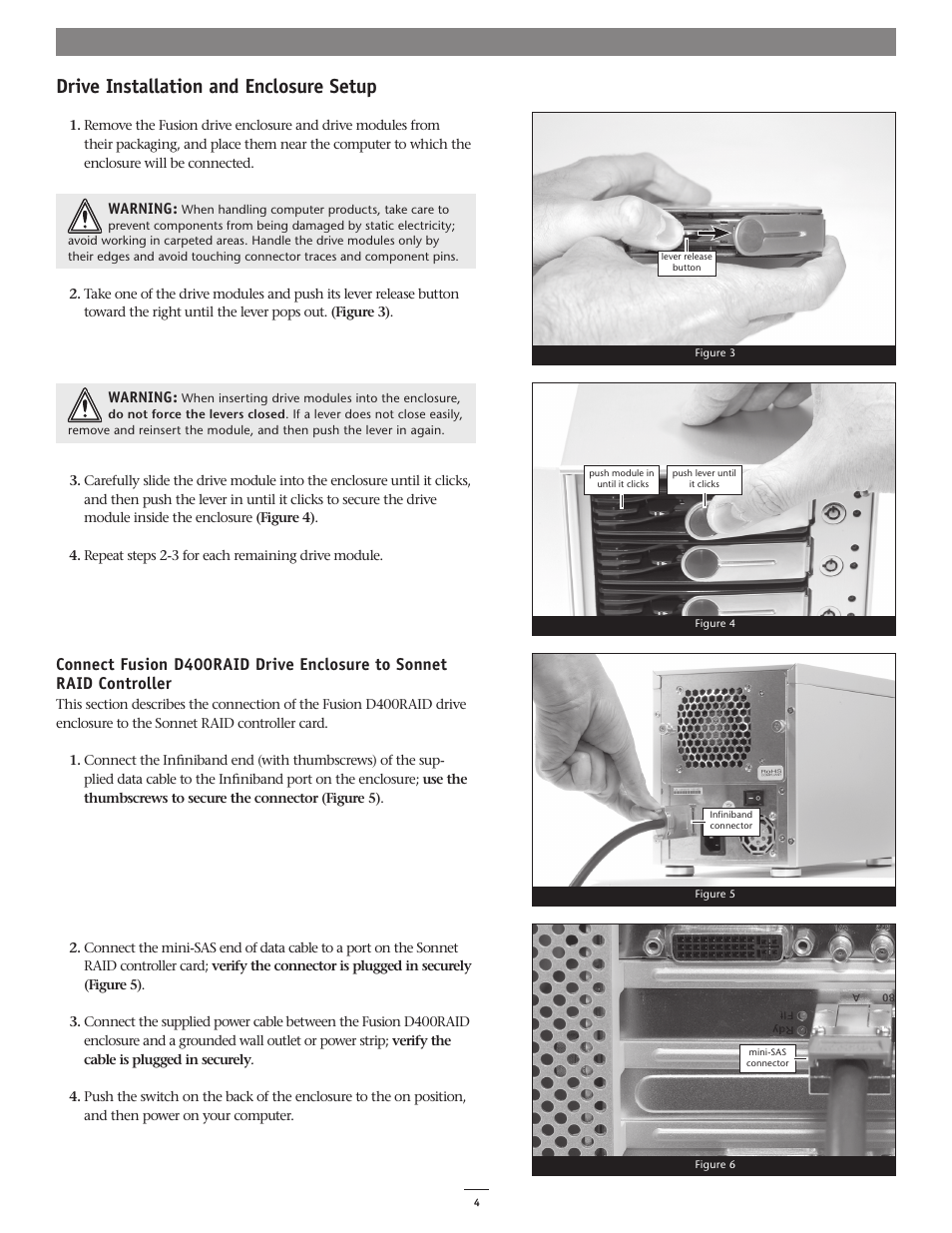 Drive installation and enclosure setup | Sonnet Technologies Fusion D400RAID (With Drives) User Manual | Page 4 / 6