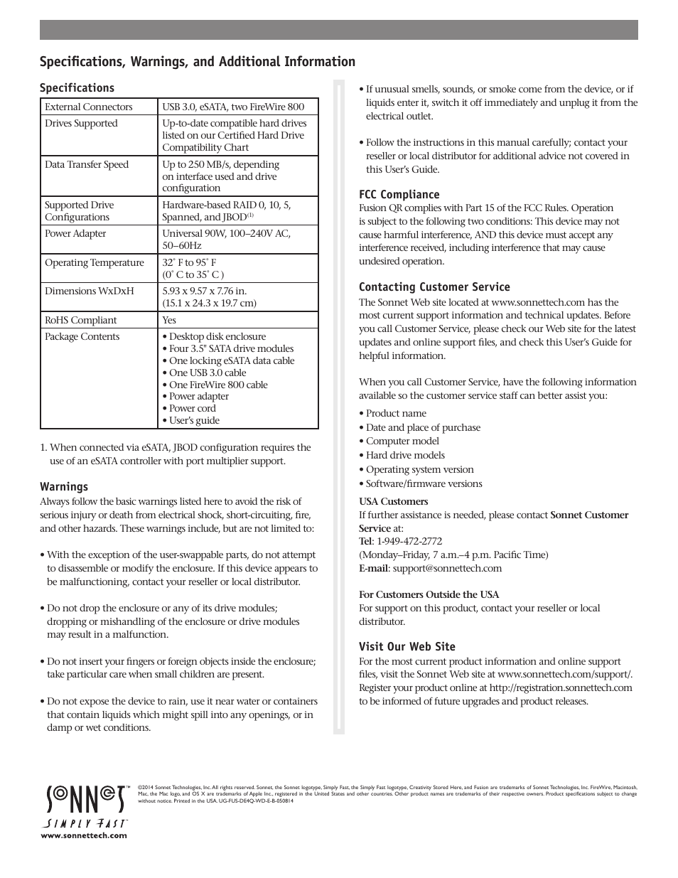 Sonnet Technologies Fusion QR (With Drives) User Manual | Page 12 / 12