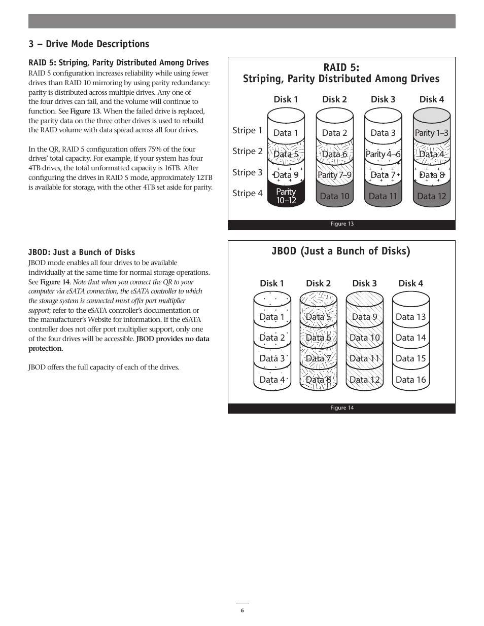 Raid 5: striping, parity distributed among drives, Jbod (just a bunch of disks) | Sonnet Technologies Fusion QR (Without Drives) User Manual | Page 10 / 14