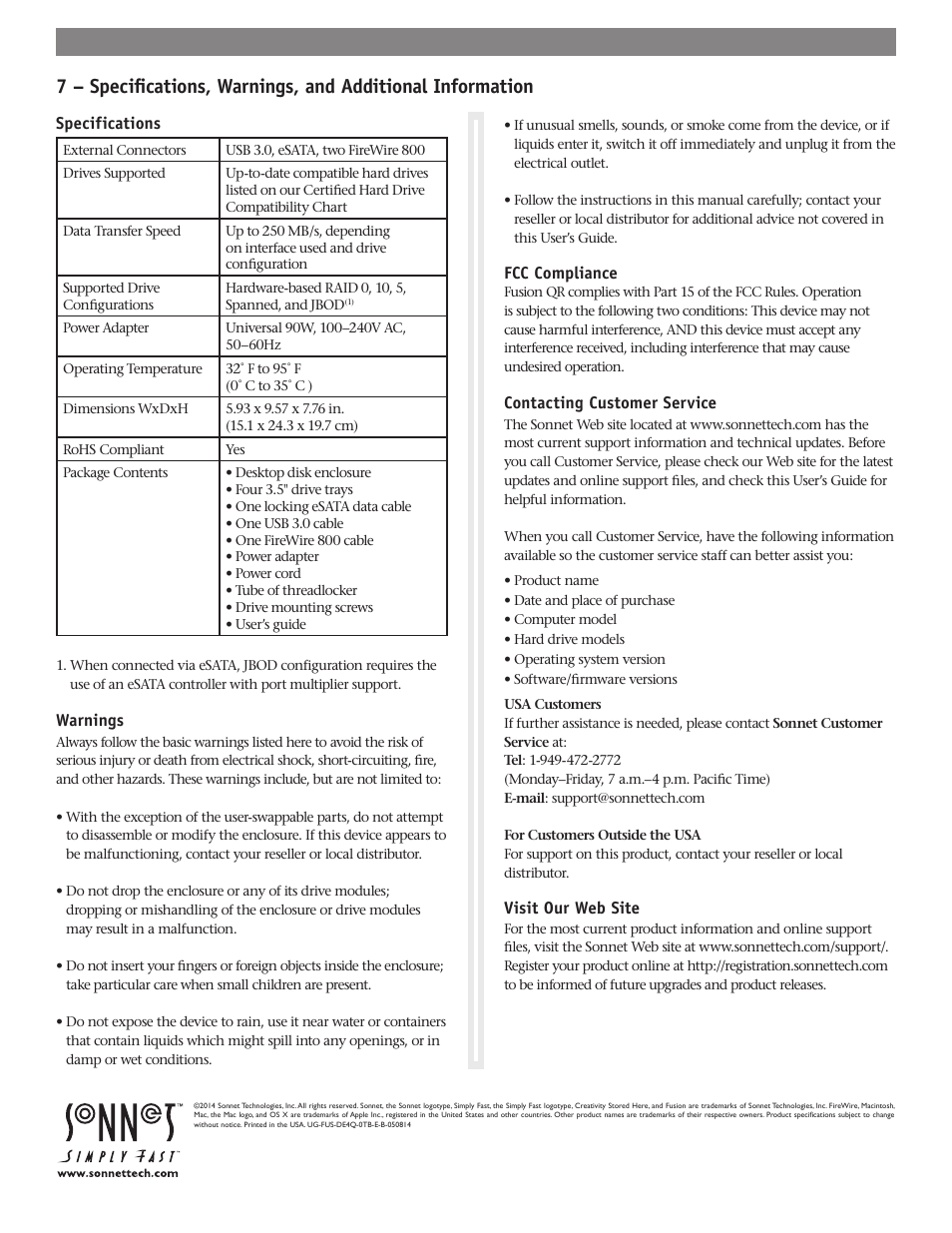 Sonnet Technologies Fusion QR (Without Drives) User Manual | Page 14 / 14