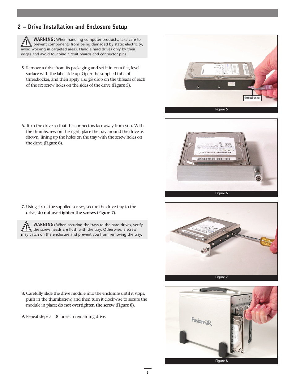 2 – drive installation and enclosure setup | Sonnet Technologies Fusion QR (Without Drives) User Manual | Page 7 / 14