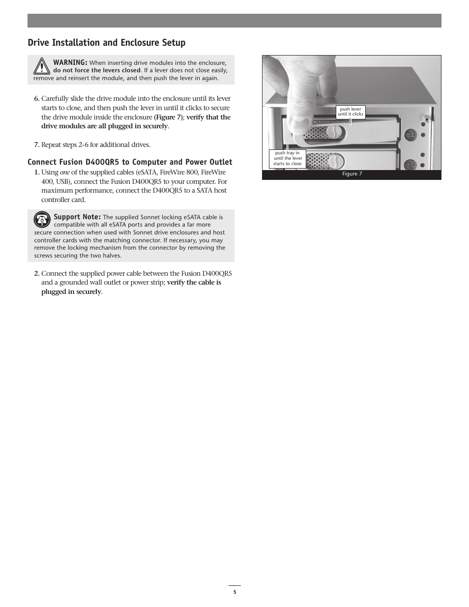 Drive installation and enclosure setup | Sonnet Technologies Fusion D400QR5 (Without Drives) User Manual | Page 5 / 12