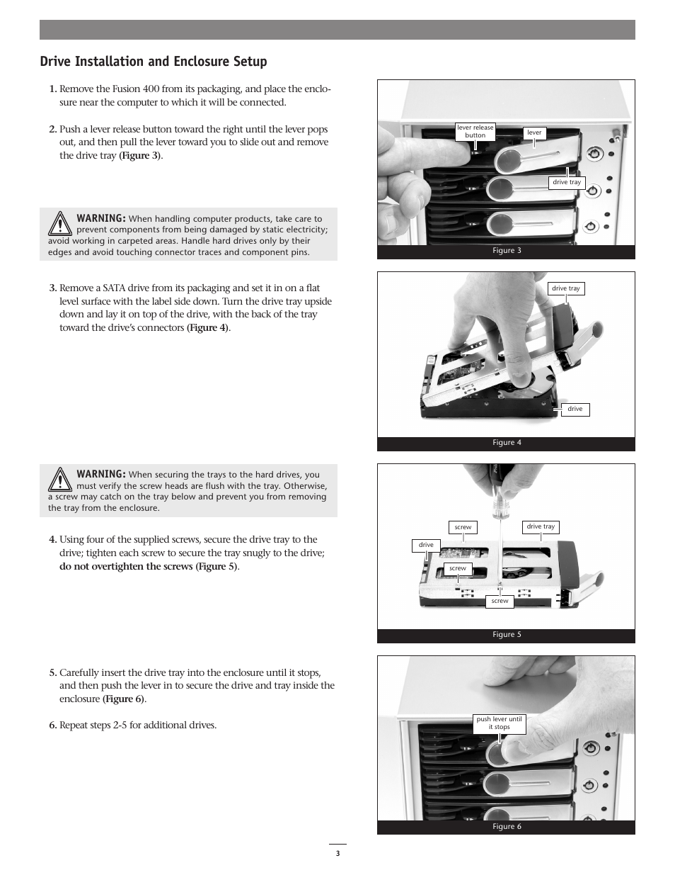 Drive installation and enclosure setup | Sonnet Technologies Fusion 400 (Version 2) User Manual | Page 4 / 8