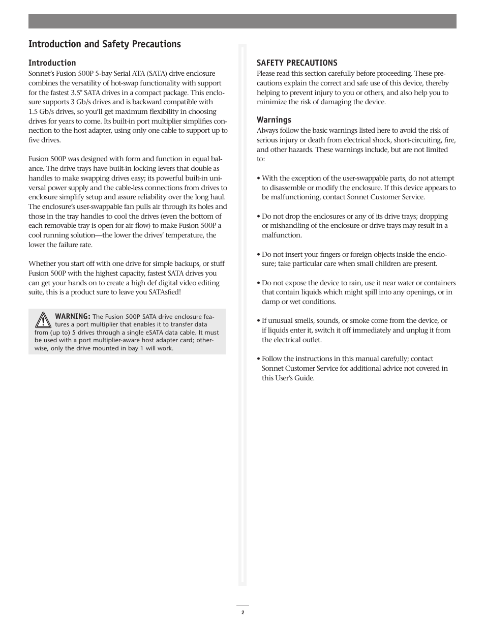 Introduction and safety precautions | Sonnet Technologies Fusion 500P User Manual | Page 3 / 8