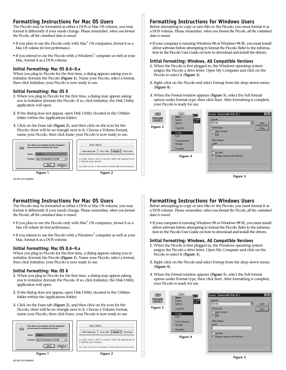 Sonnet Technologies Piccolo USB Flash Drive Formatting Info Guide [English] User Manual | 2 pages