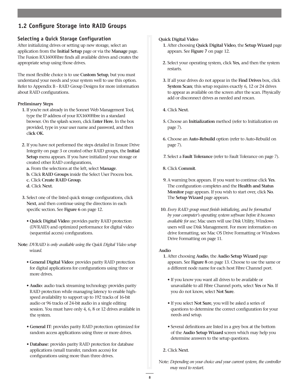 2 configure storage into raid groups | Sonnet Technologies Web Management Tool User Manual | Page 14 / 84