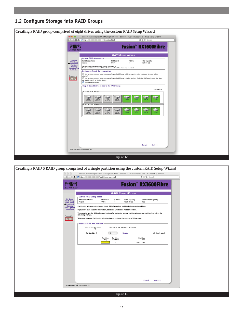 2 configure storage into raid groups | Sonnet Technologies Web Management Tool User Manual | Page 21 / 84