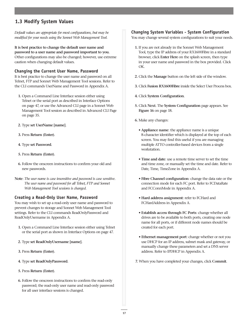 3 modify system values | Sonnet Technologies Web Management Tool User Manual | Page 23 / 84