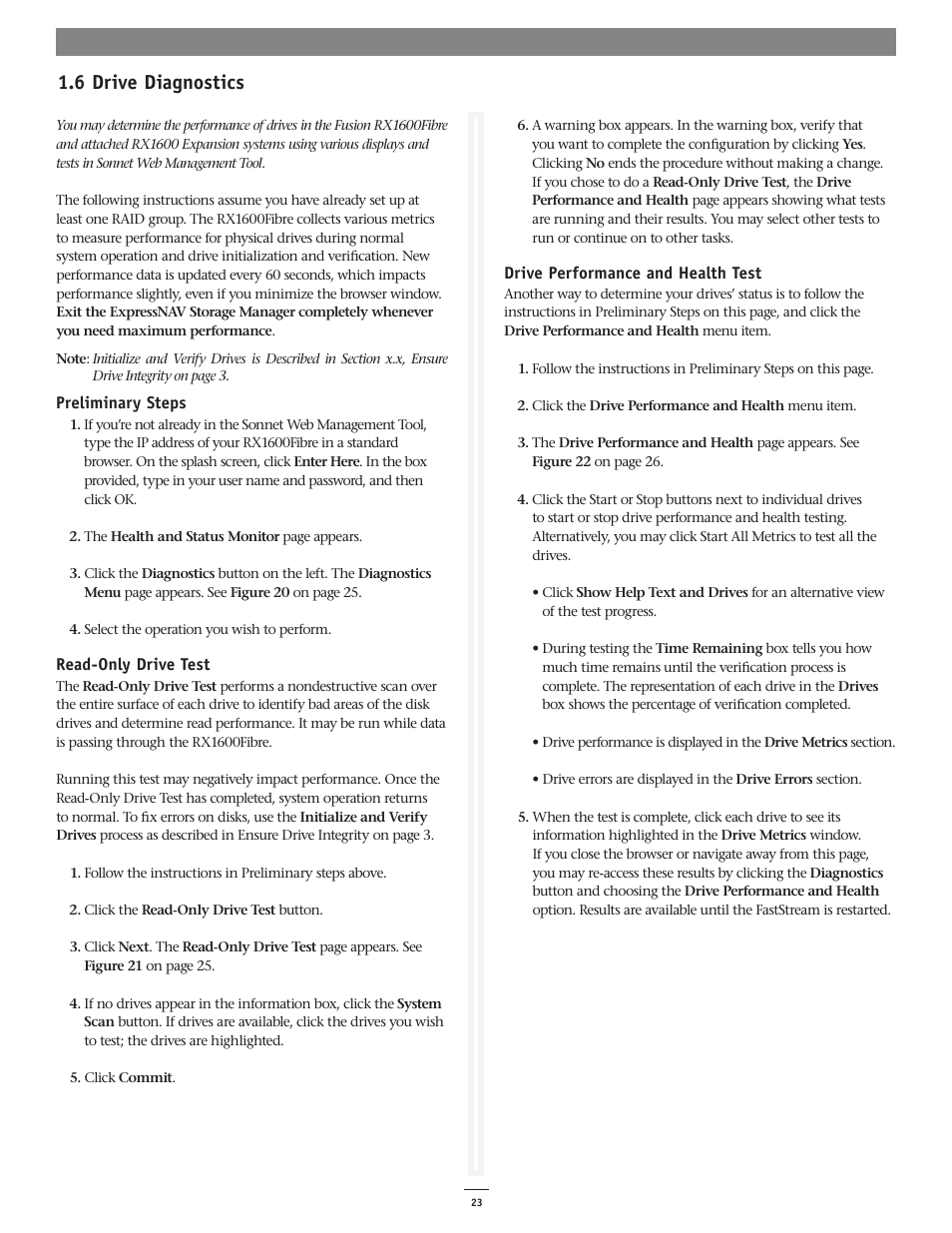 6 drive diagnostics | Sonnet Technologies Web Management Tool User Manual | Page 29 / 84