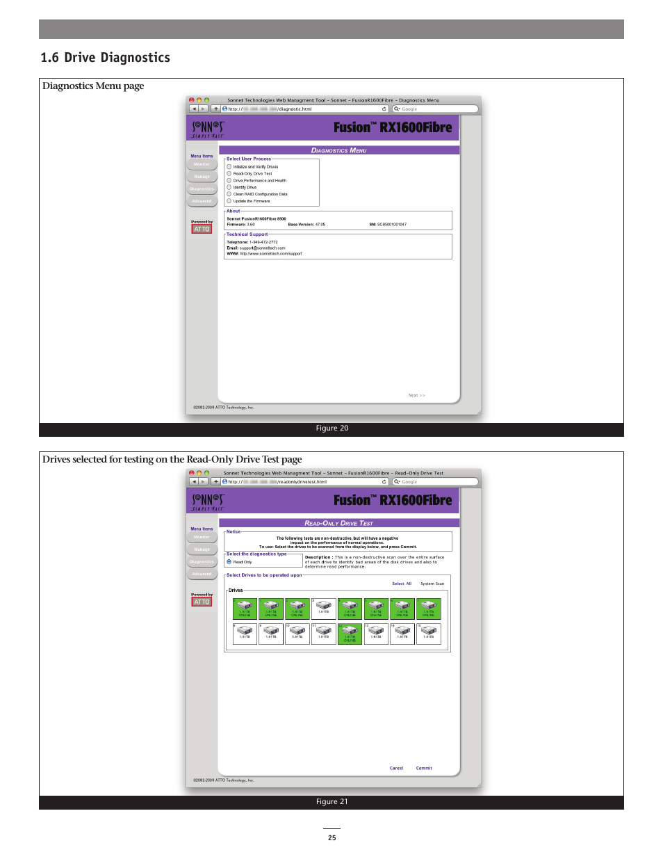 6 drive diagnostics | Sonnet Technologies Web Management Tool User Manual | Page 31 / 84