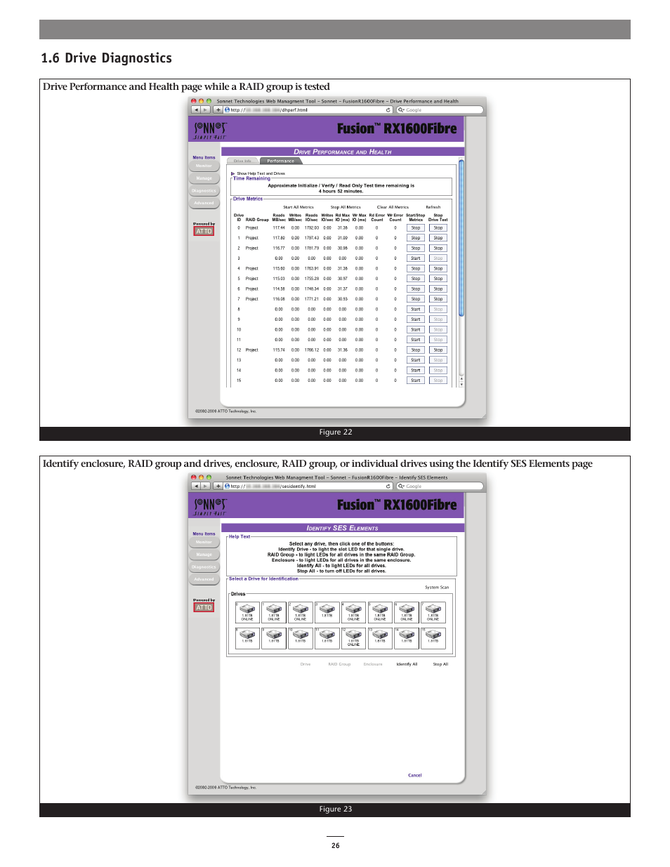 6 drive diagnostics | Sonnet Technologies Web Management Tool User Manual | Page 32 / 84