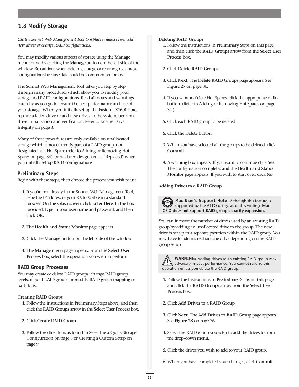 8 modify storage | Sonnet Technologies Web Management Tool User Manual | Page 37 / 84