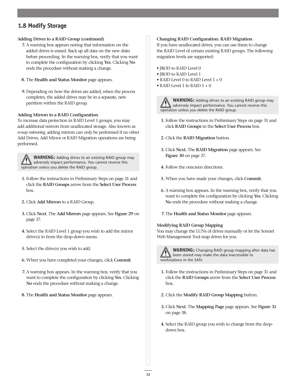 8 modify storage | Sonnet Technologies Web Management Tool User Manual | Page 38 / 84