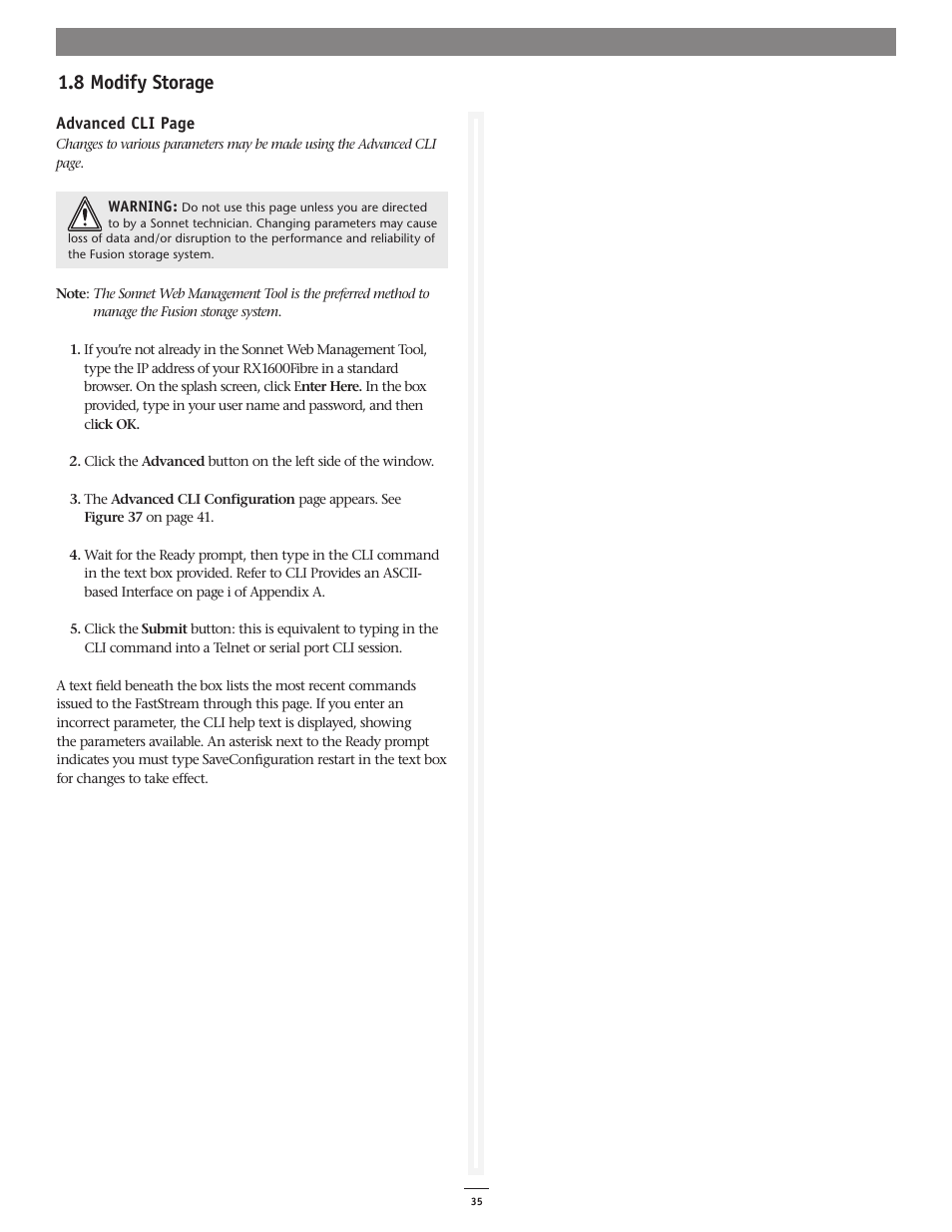 8 modify storage | Sonnet Technologies Web Management Tool User Manual | Page 41 / 84