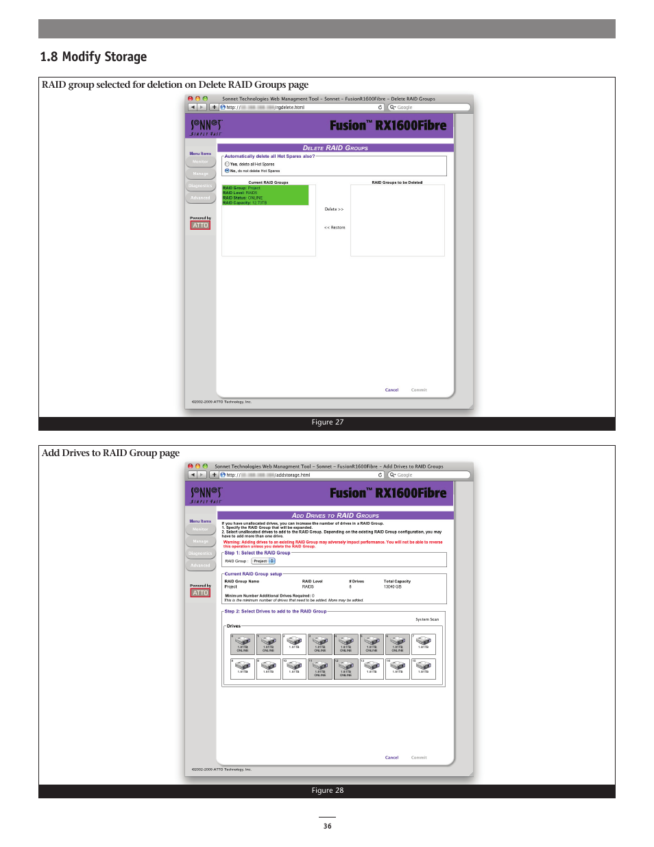 8 modify storage | Sonnet Technologies Web Management Tool User Manual | Page 42 / 84