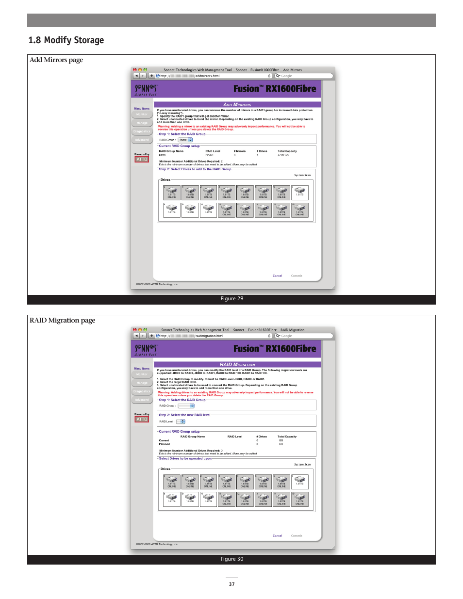 8 modify storage | Sonnet Technologies Web Management Tool User Manual | Page 43 / 84