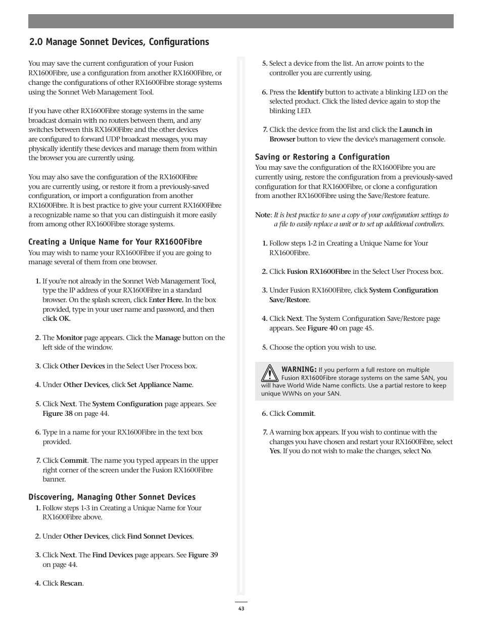 0 manage sonnet devices, configurations | Sonnet Technologies Web Management Tool User Manual | Page 49 / 84