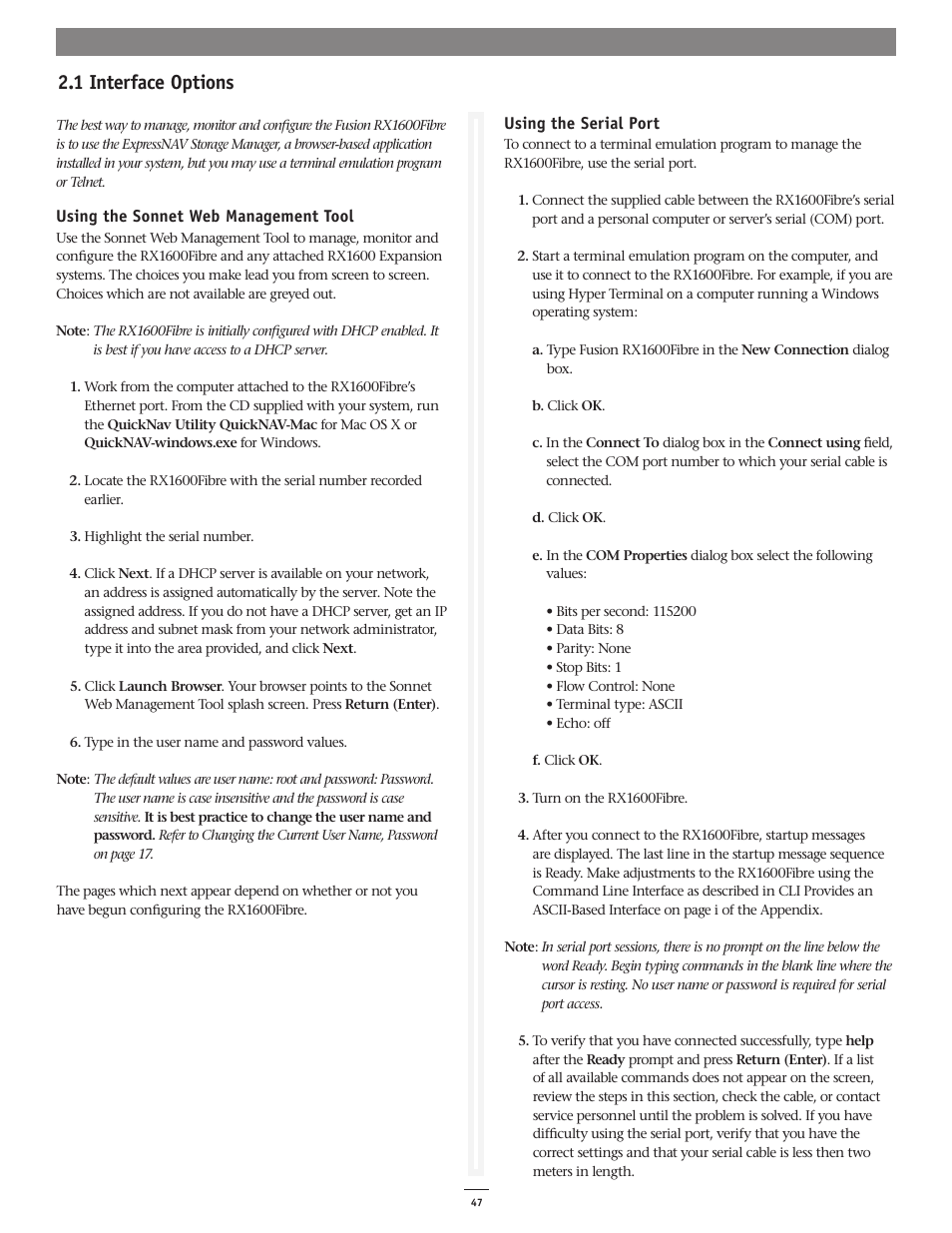 1 interface options | Sonnet Technologies Web Management Tool User Manual | Page 53 / 84