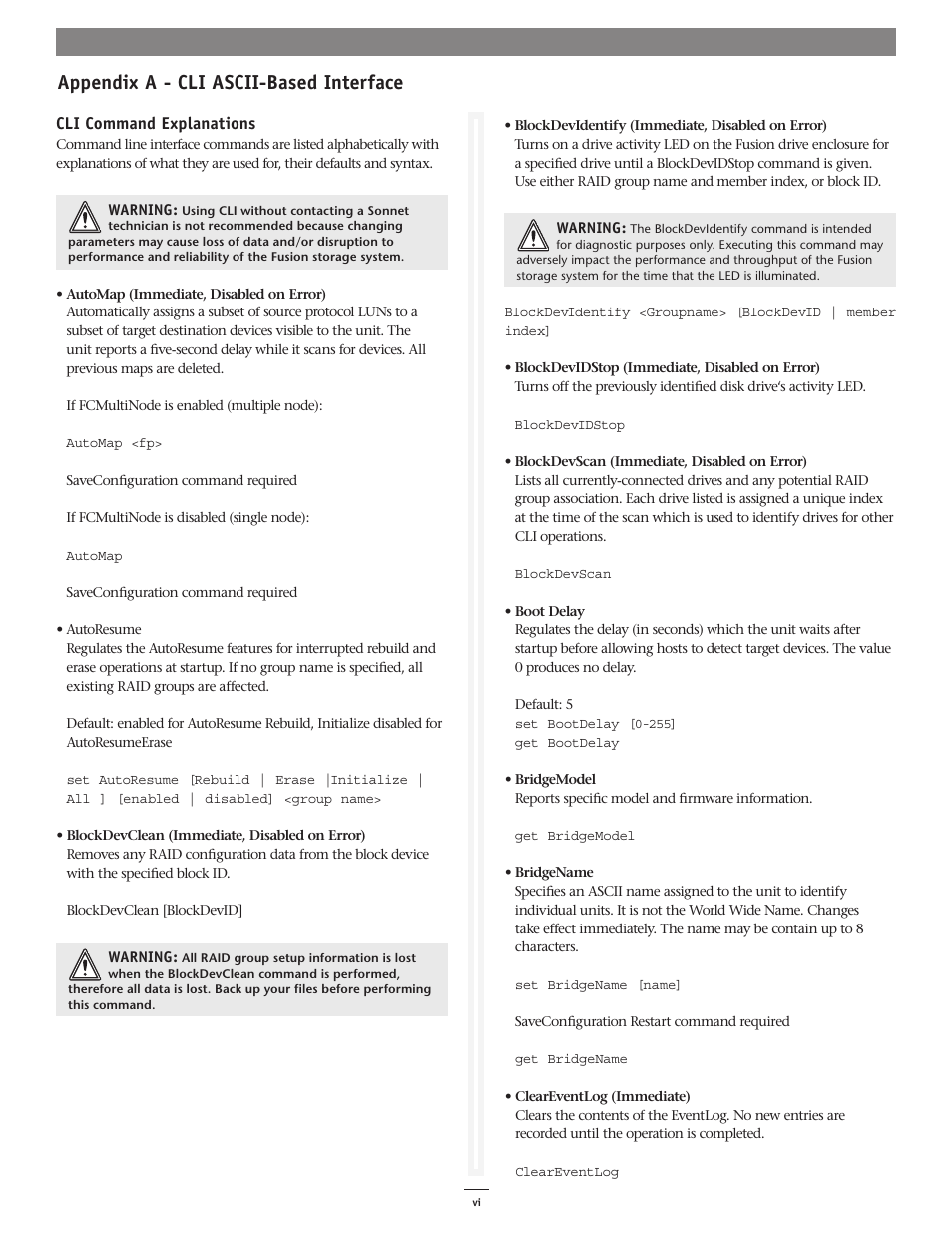 Appendix a - cli ascii-based interface | Sonnet Technologies Web Management Tool User Manual | Page 62 / 84