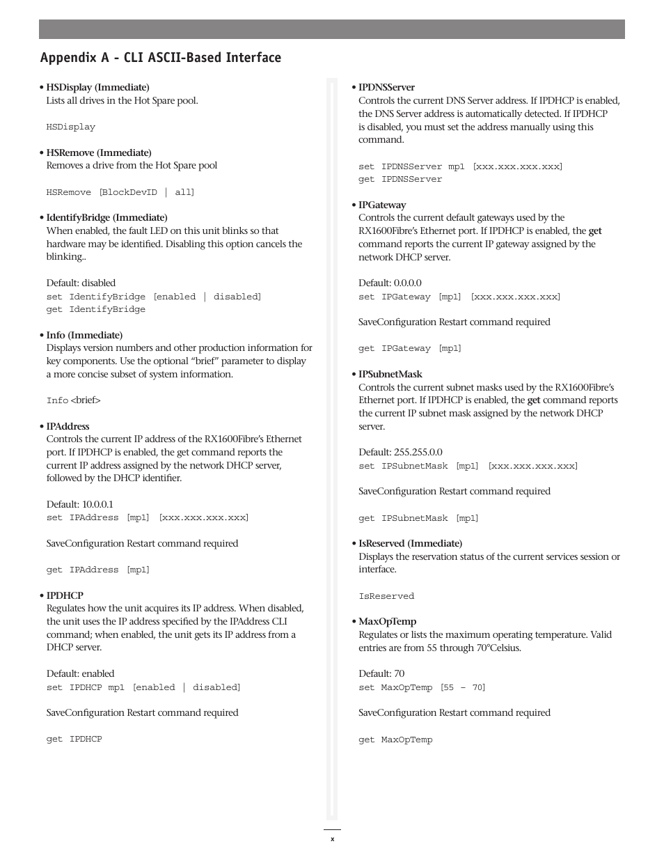 Appendix a - cli ascii-based interface | Sonnet Technologies Web Management Tool User Manual | Page 66 / 84