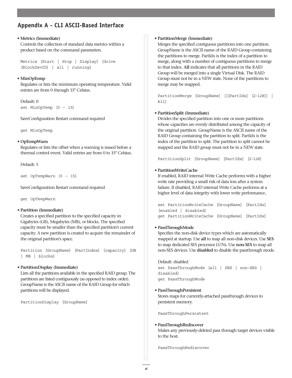 Appendix a - cli ascii-based interface | Sonnet Technologies Web Management Tool User Manual | Page 67 / 84