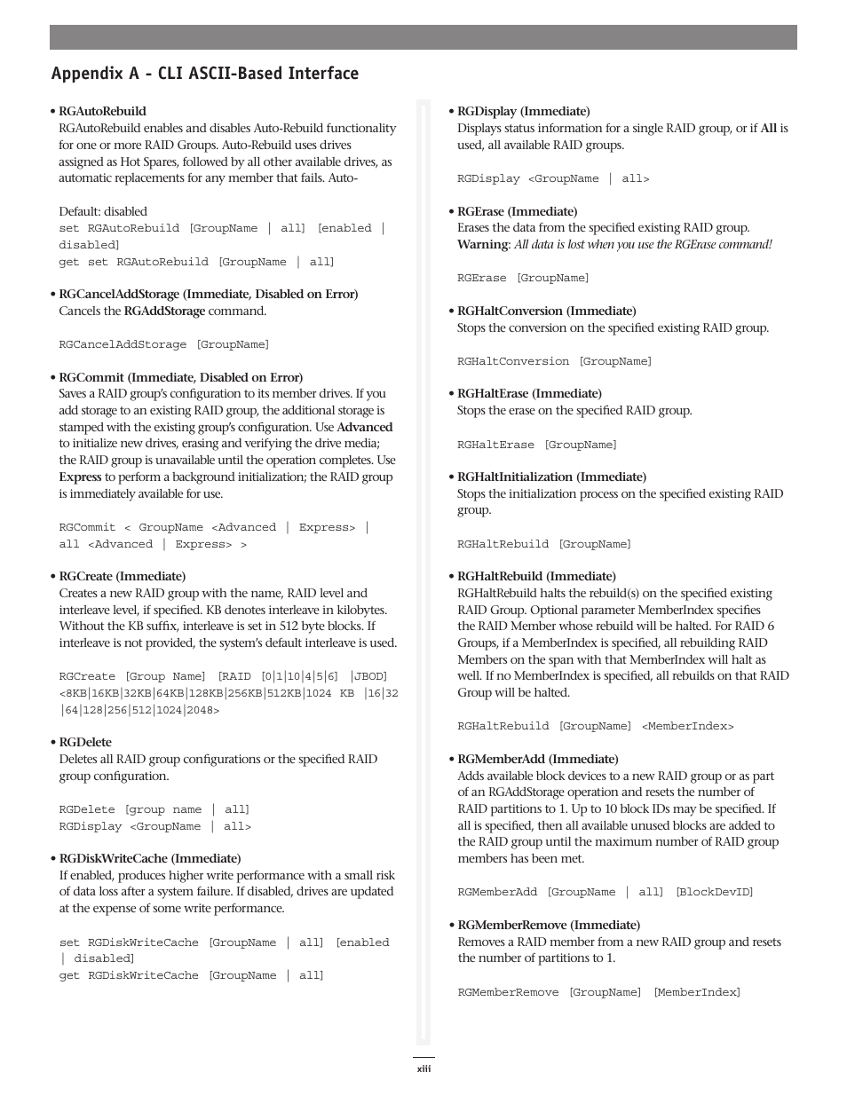 Appendix a - cli ascii-based interface | Sonnet Technologies Web Management Tool User Manual | Page 69 / 84