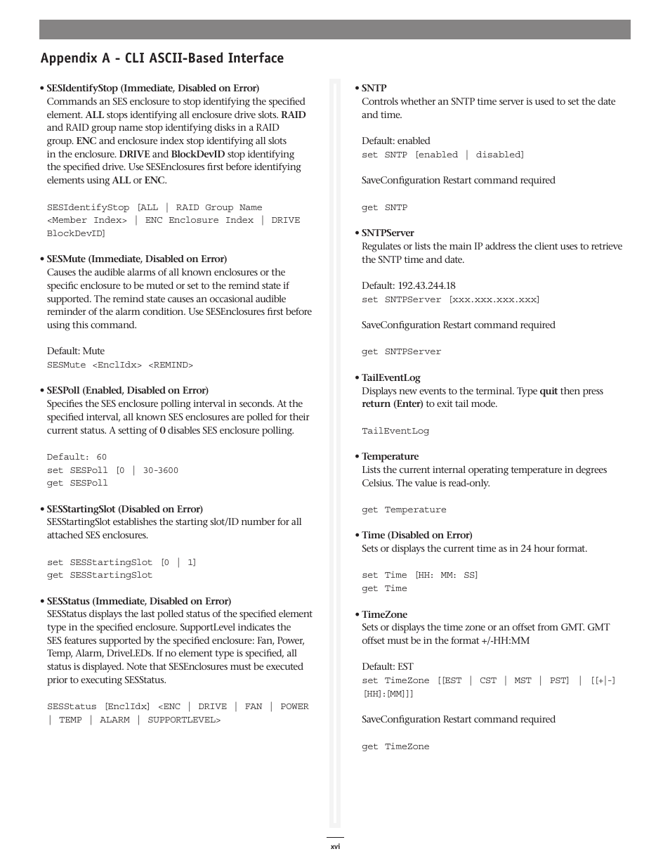 Appendix a - cli ascii-based interface | Sonnet Technologies Web Management Tool User Manual | Page 72 / 84