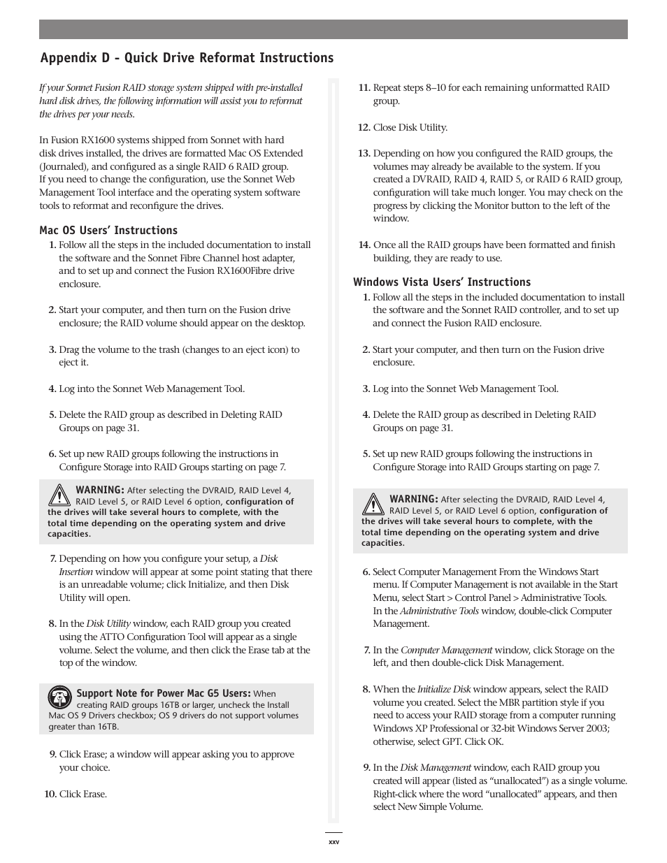 Appendix d - quick drive reformat instructions | Sonnet Technologies Web Management Tool User Manual | Page 81 / 84