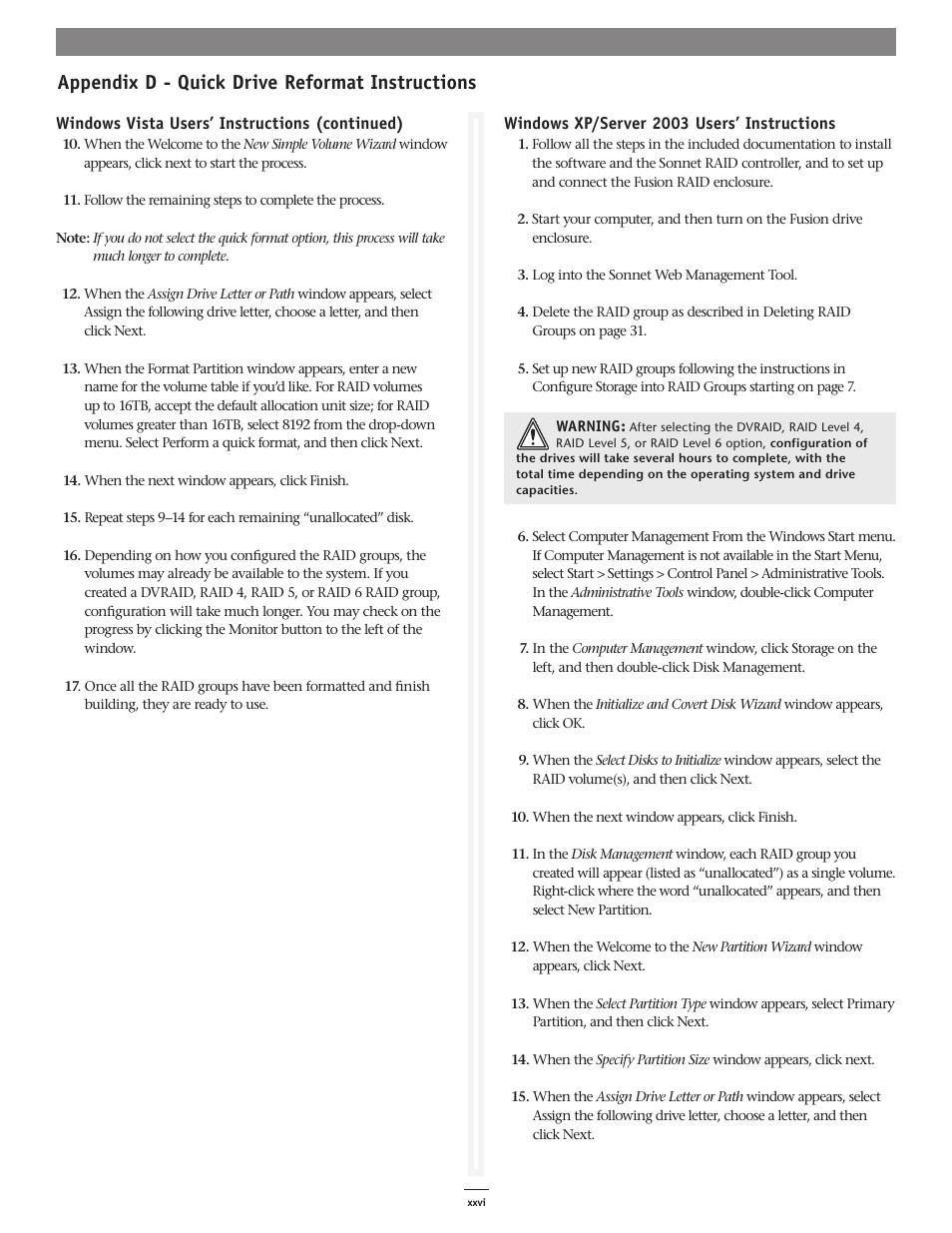 Appendix d - quick drive reformat instructions | Sonnet Technologies Web Management Tool User Manual | Page 82 / 84