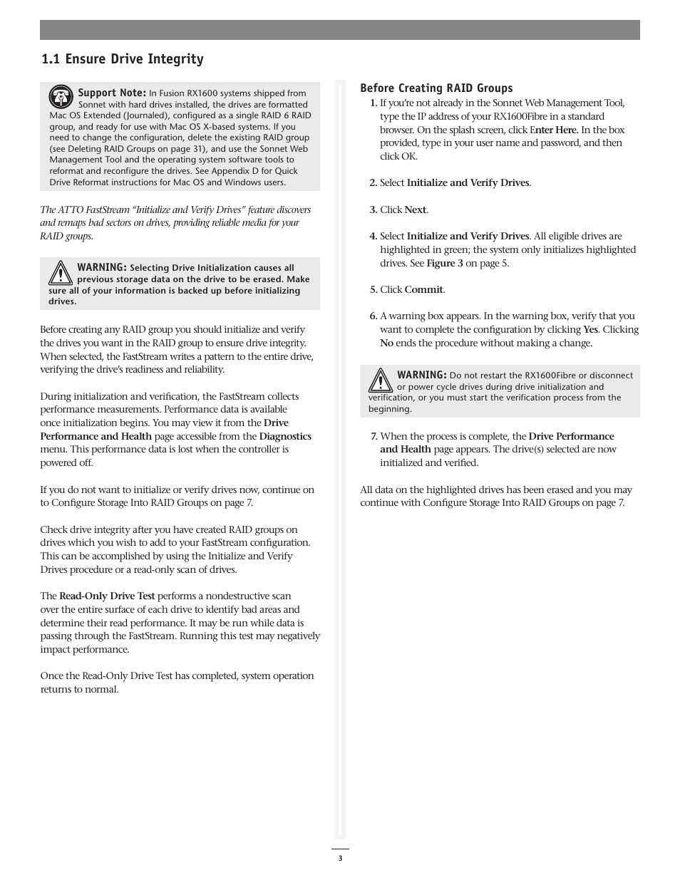 1 ensure drive integrity | Sonnet Technologies Web Management Tool User Manual | Page 9 / 84