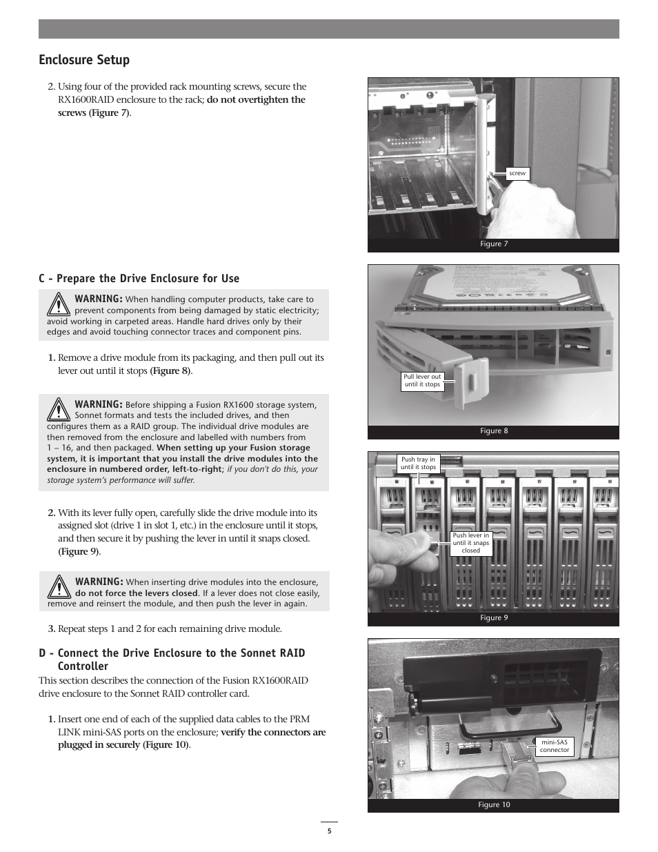 Enclosure setup, C - prepare the drive enclosure for use | Sonnet Technologies Fusion RX1600RAID (With Drives) User Manual | Page 5 / 8