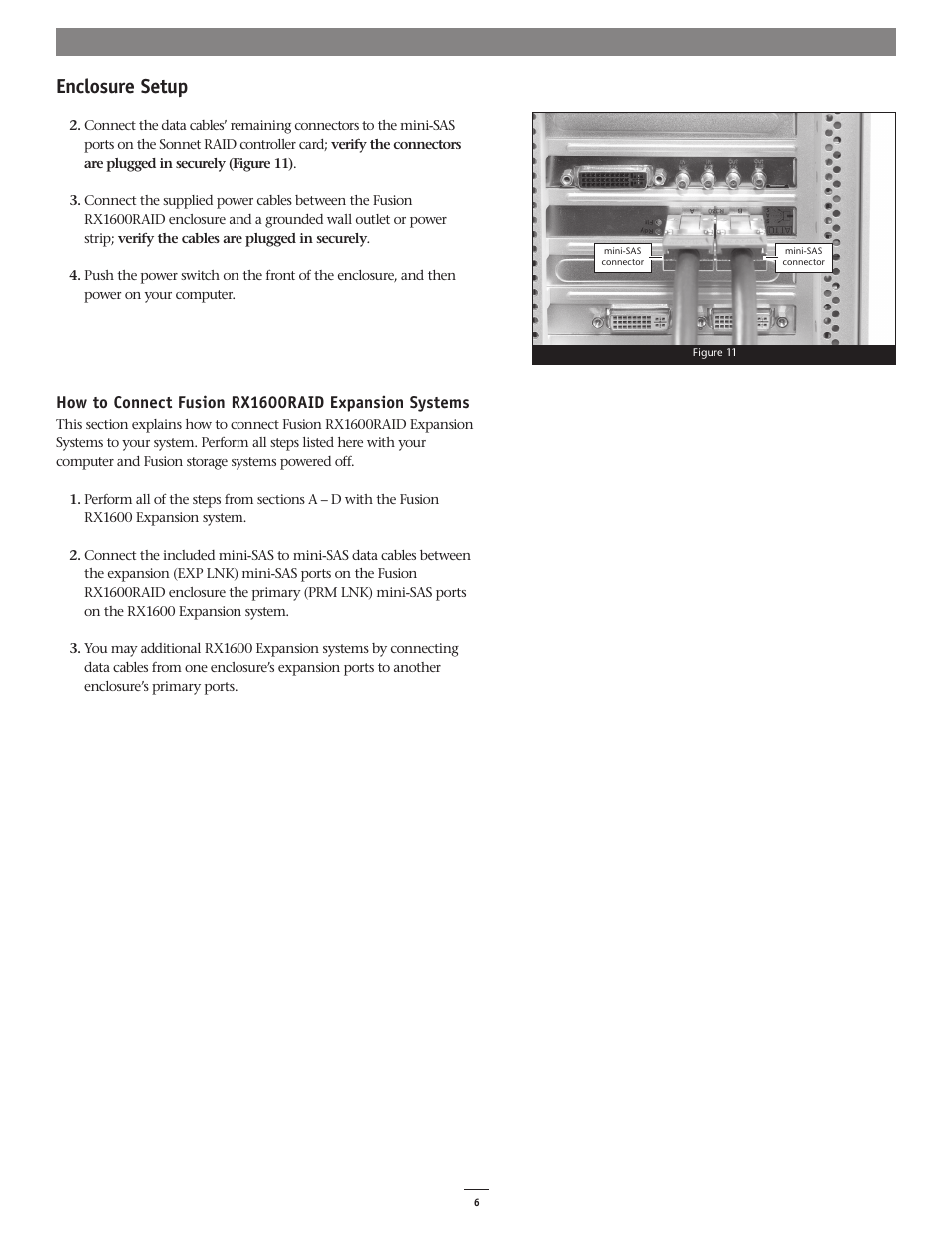 Enclosure setup, How to connect fusion rx1600raid expansion systems | Sonnet Technologies Fusion RX1600RAID (With Drives) User Manual | Page 6 / 8