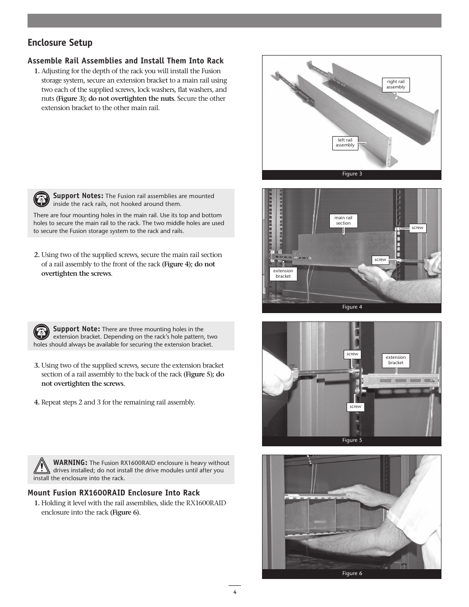 Enclosure setup, Mount fusion rx1600raid enclosure into rack | Sonnet Technologies Fusion RX1600RAID (Without Drives) User Manual | Page 4 / 8