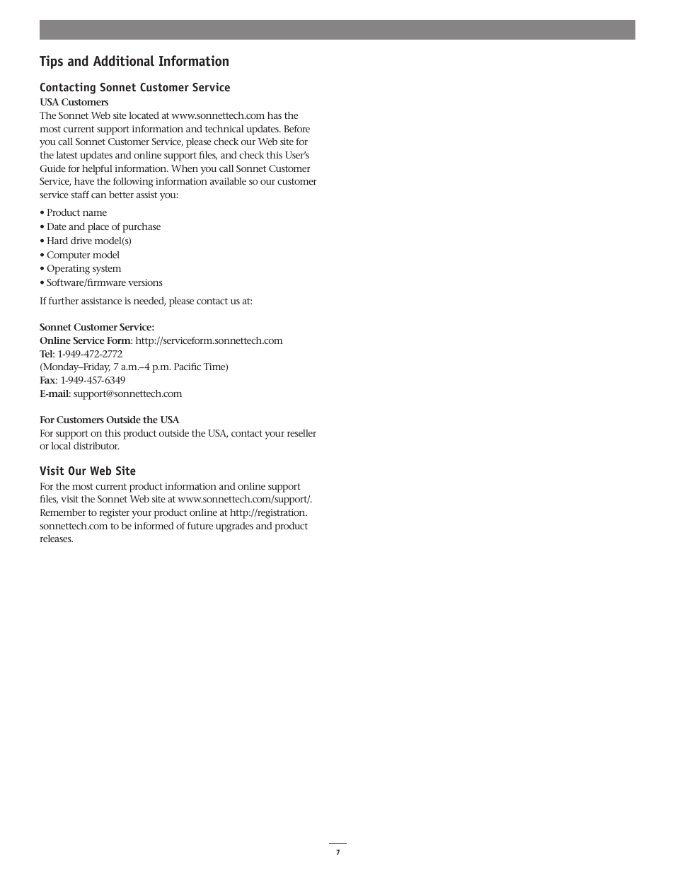 Tips and additional information | Sonnet Technologies Fusion R800RAID (Without Drives) User Manual | Page 7 / 8