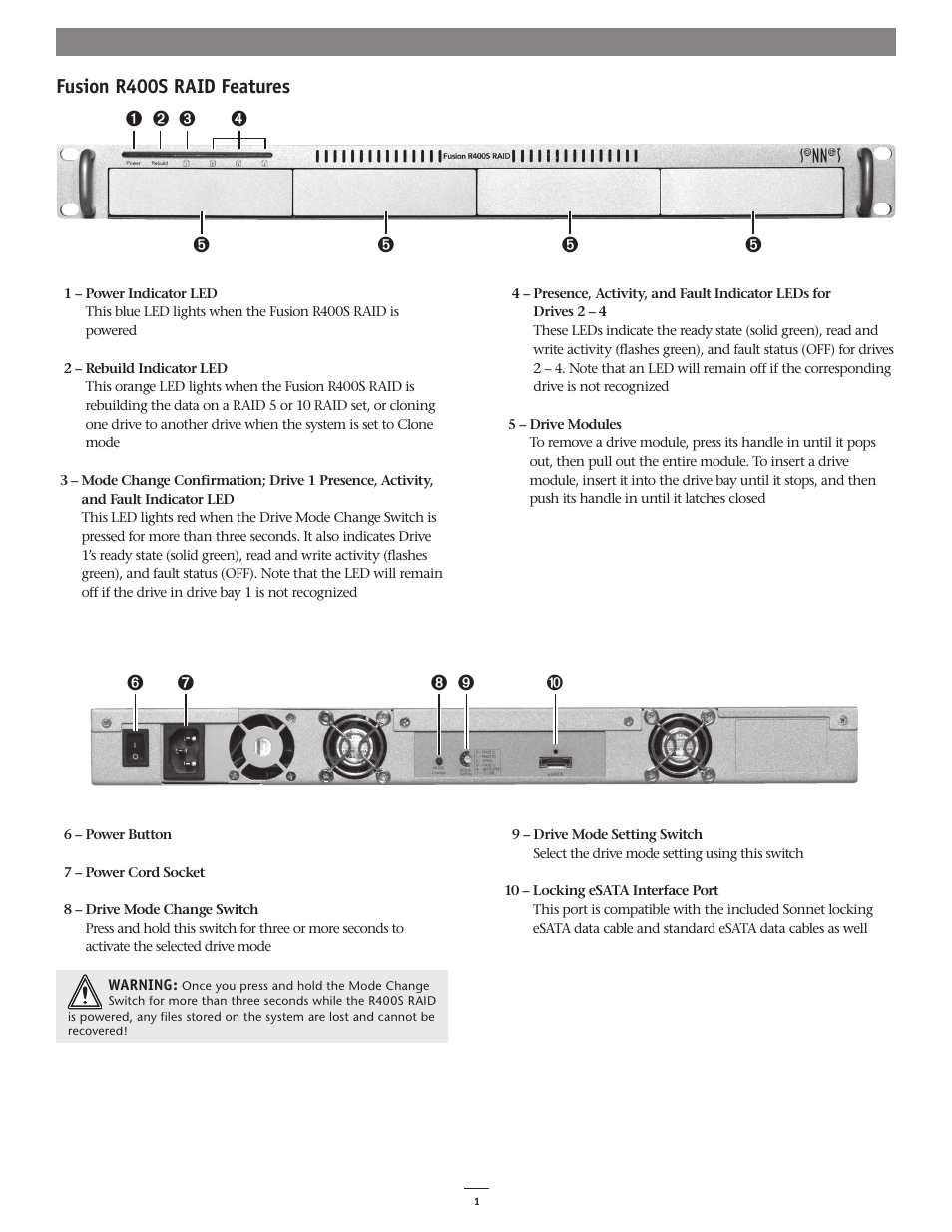 Fusion r400s raid features | Sonnet Technologies Fusion R400S RAID (With Drives) User Manual | Page 3 / 12