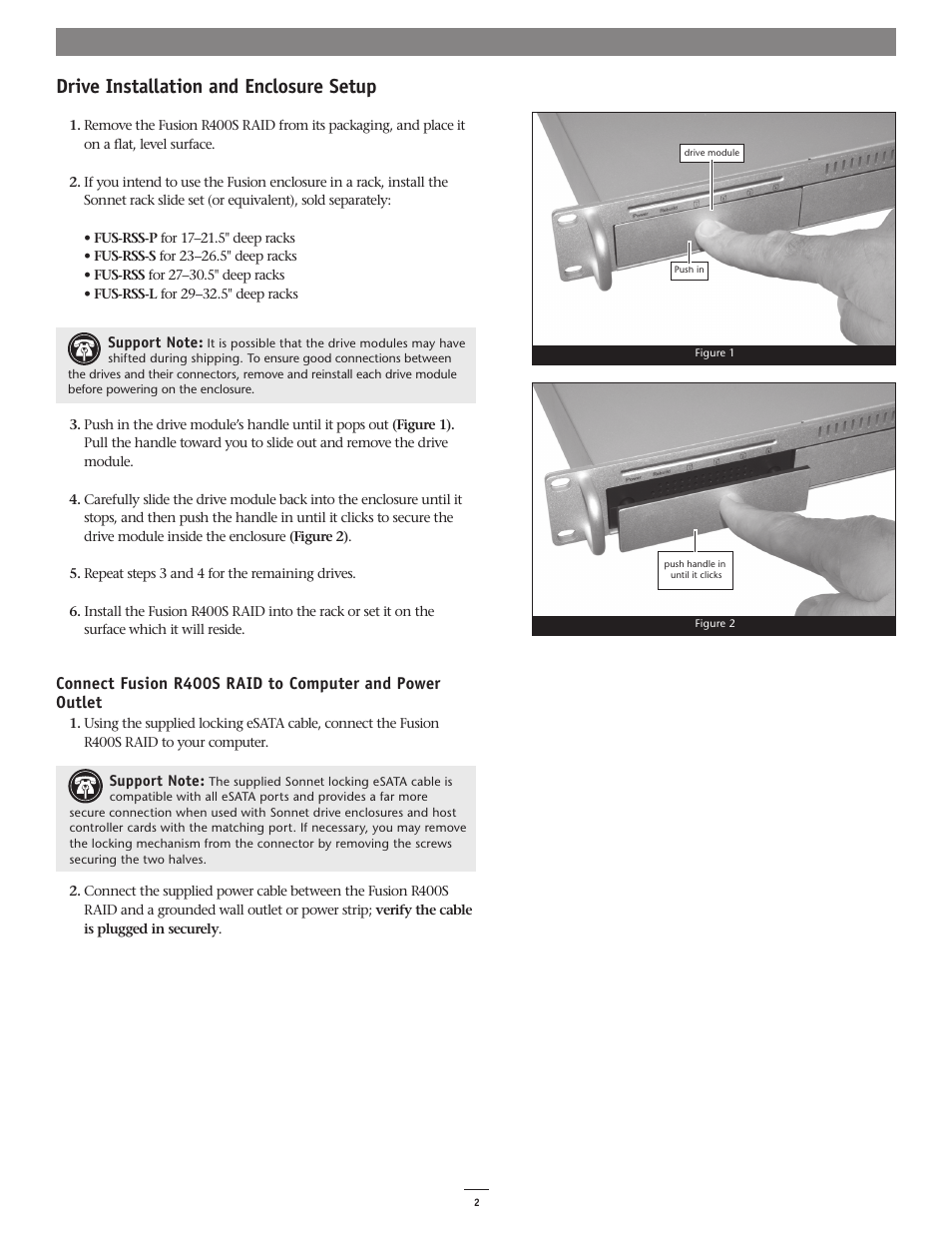 Drive installation and enclosure setup | Sonnet Technologies Fusion R400S RAID (With Drives) User Manual | Page 4 / 12