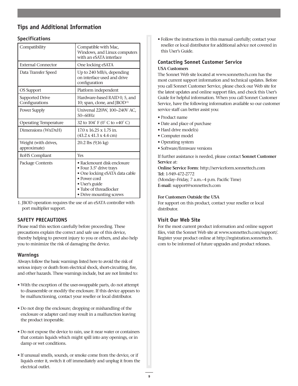 Tips and additional information | Sonnet Technologies Fusion R400S RAID (Without Drives) User Manual | Page 11 / 12