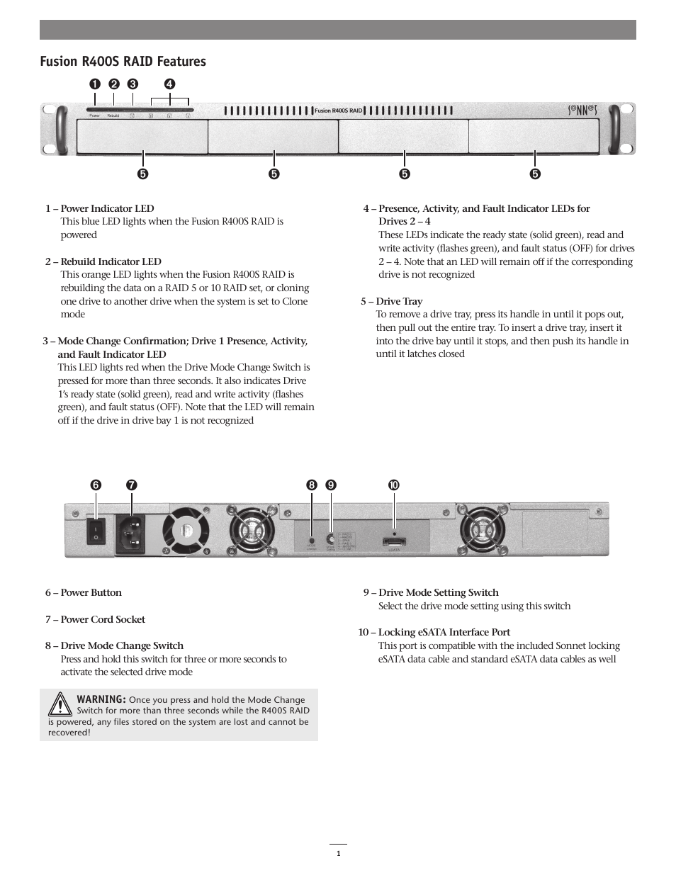 Fusion r400s raid features | Sonnet Technologies Fusion R400S RAID (Without Drives) User Manual | Page 3 / 12