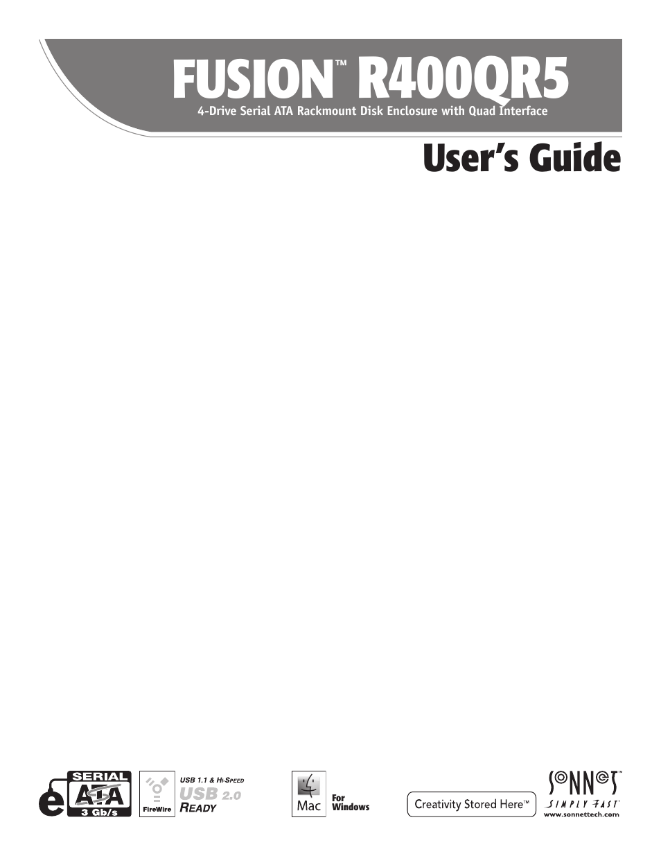 Sonnet Technologies Fusion R400QR5 (With Drives) User Manual | 10 pages