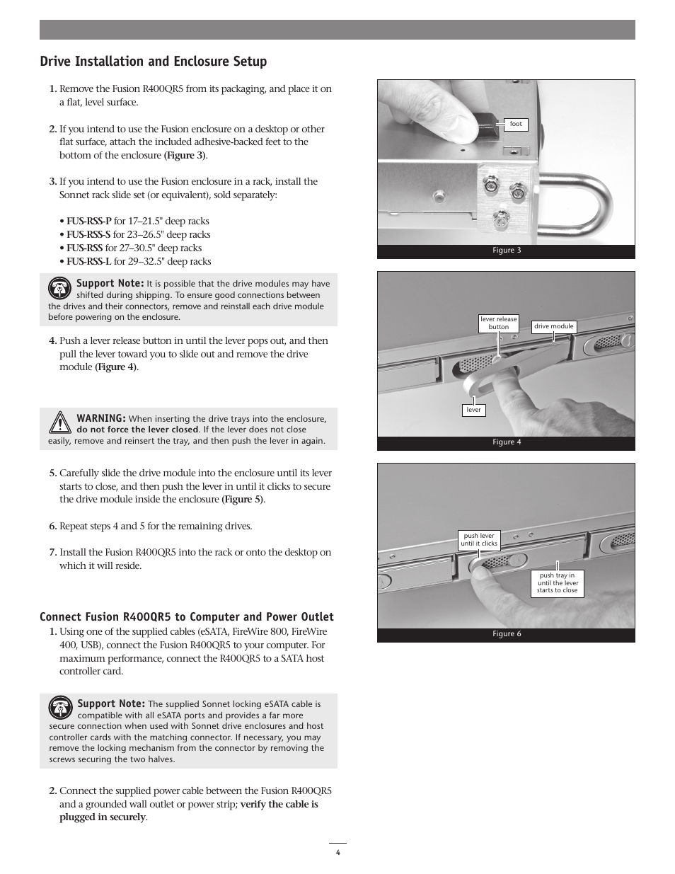 Drive installation and enclosure setup | Sonnet Technologies Fusion R400QR5 (With Drives) User Manual | Page 4 / 10