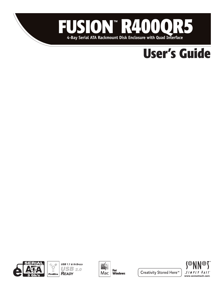 Sonnet Technologies Fusion R400QR5 (Without Drives) User Manual | 12 pages