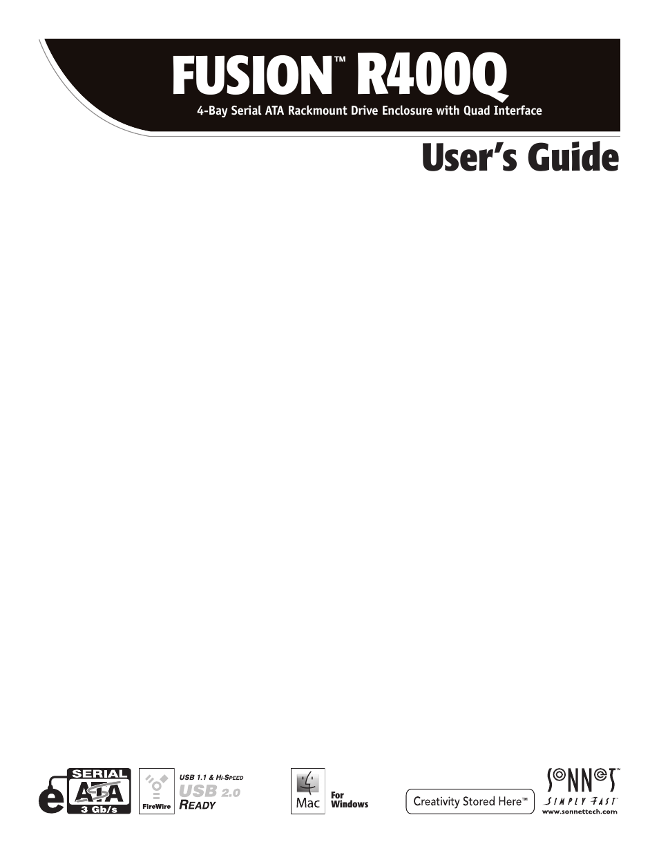 Sonnet Technologies Fusion R400Q (Without Drives) User Manual | 8 pages