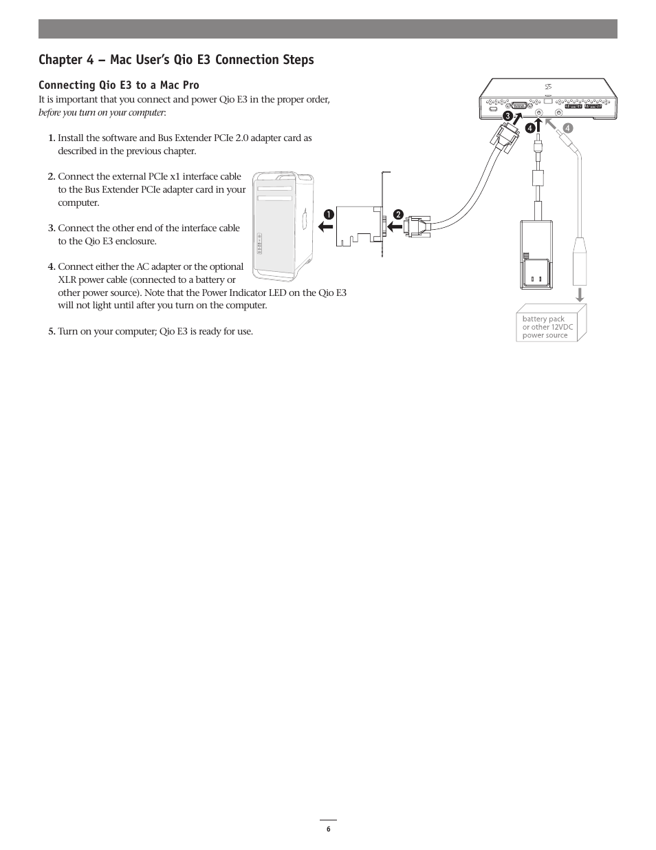 Chapter 4 – mac user’s qio e3 connection steps | Sonnet Technologies Qio E3 User Manual | Page 10 / 20