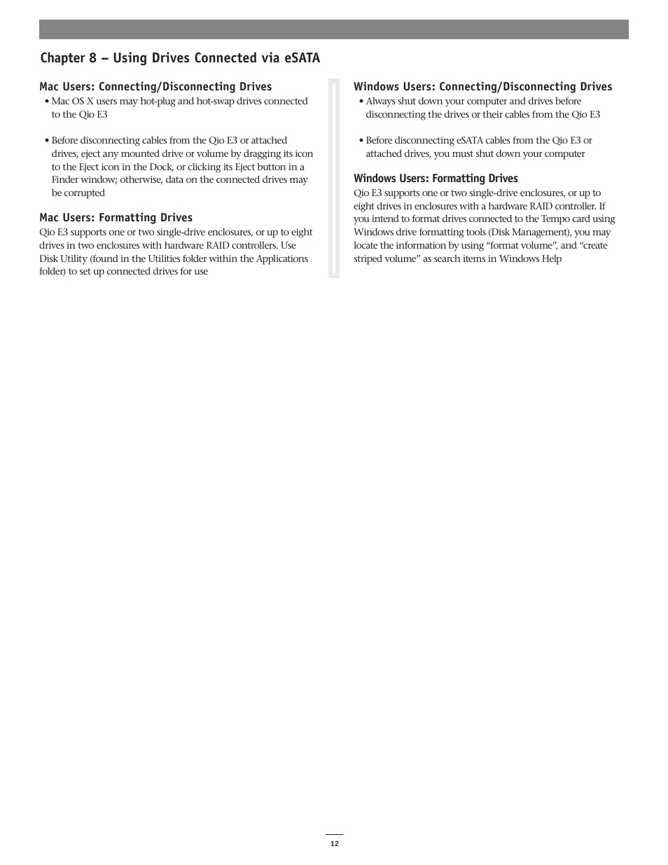Chapter 8 – using drives connected via esata | Sonnet Technologies Qio E3 User Manual | Page 16 / 20