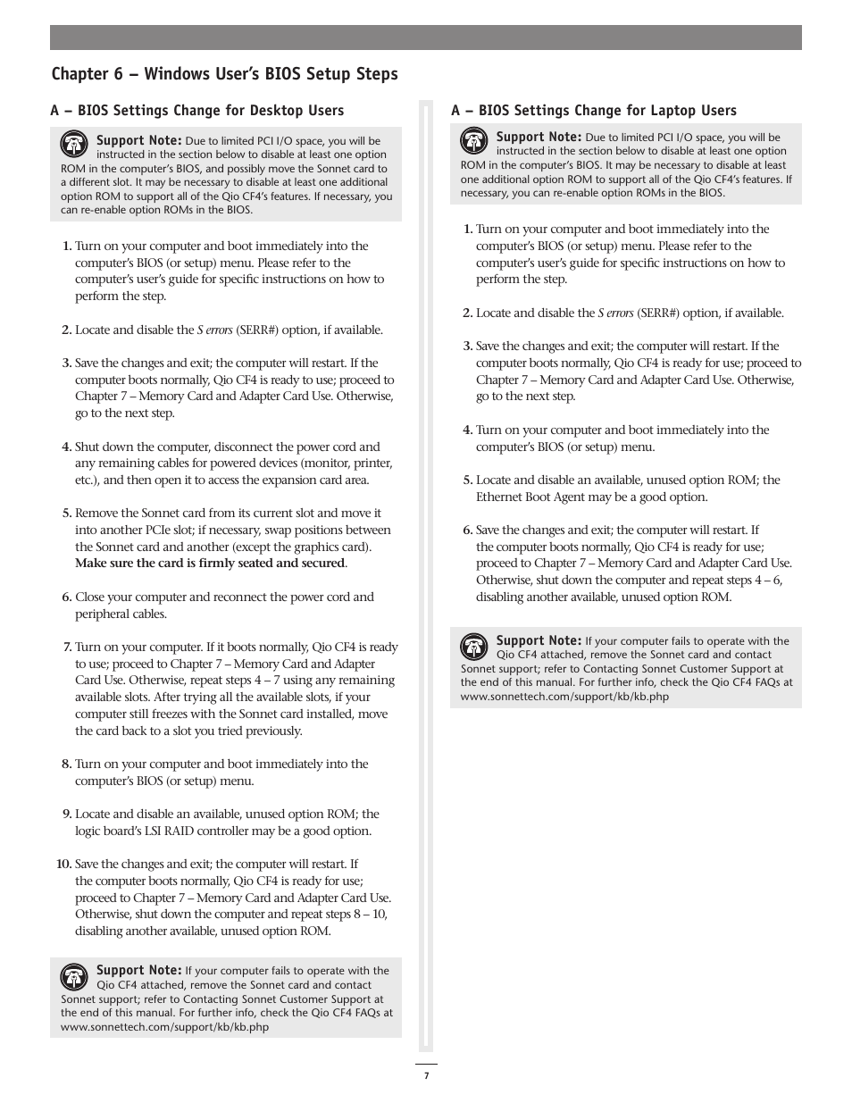 Chapter 6 – windows user’s bios setup steps | Sonnet Technologies Qio CF4 User Manual | Page 11 / 16