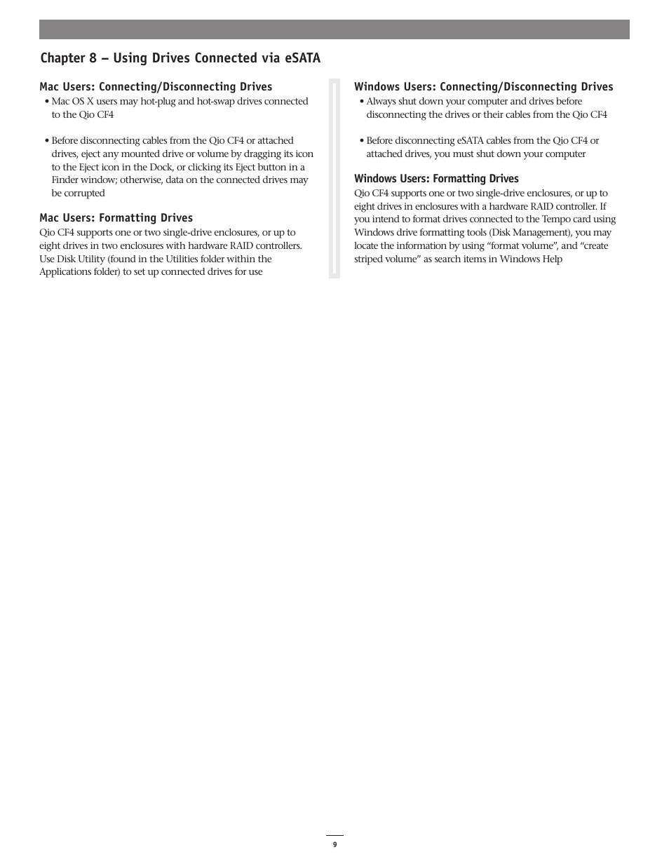 Chapter 8 – using drives connected via esata | Sonnet Technologies Qio CF4 User Manual | Page 13 / 16