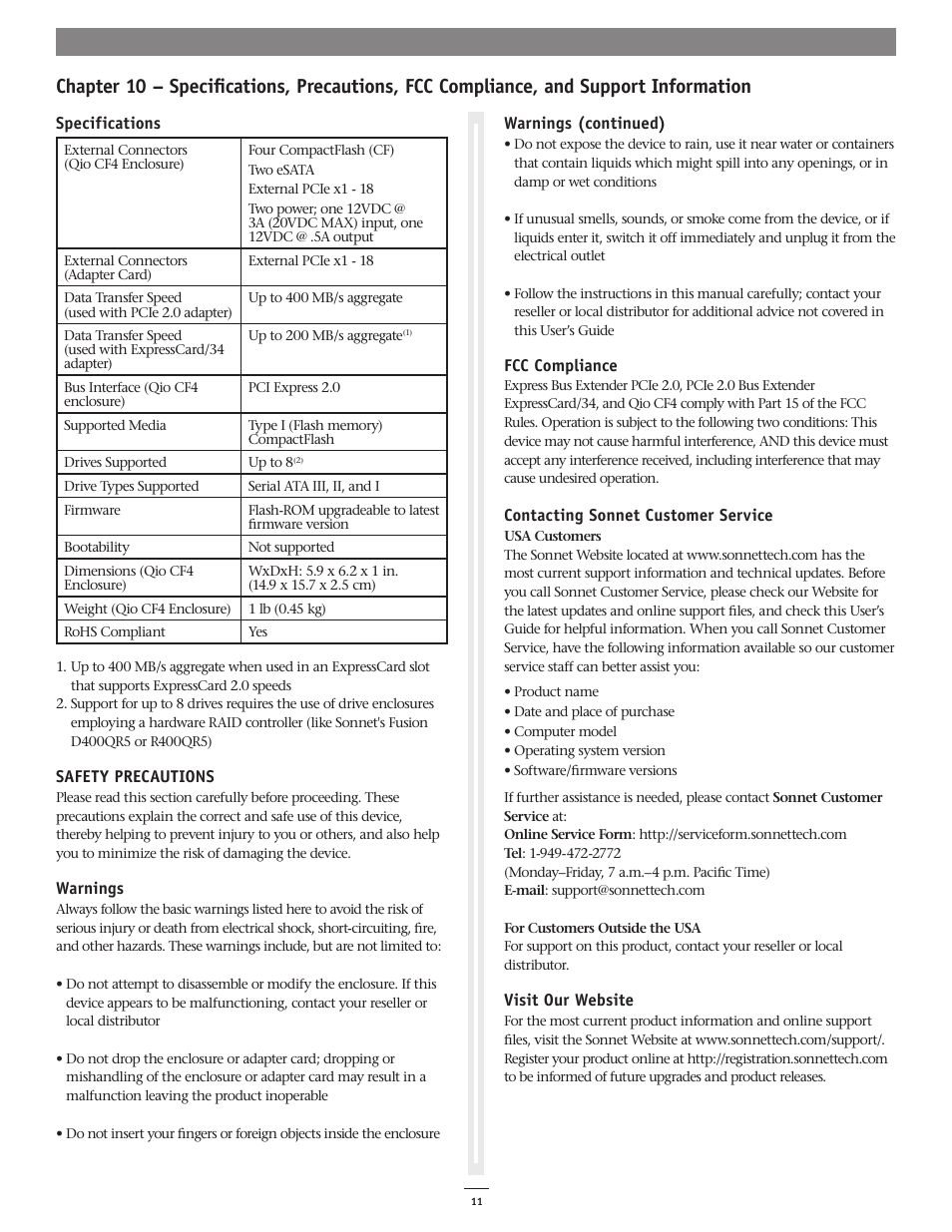 Sonnet Technologies Qio CF4 User Manual | Page 15 / 16
