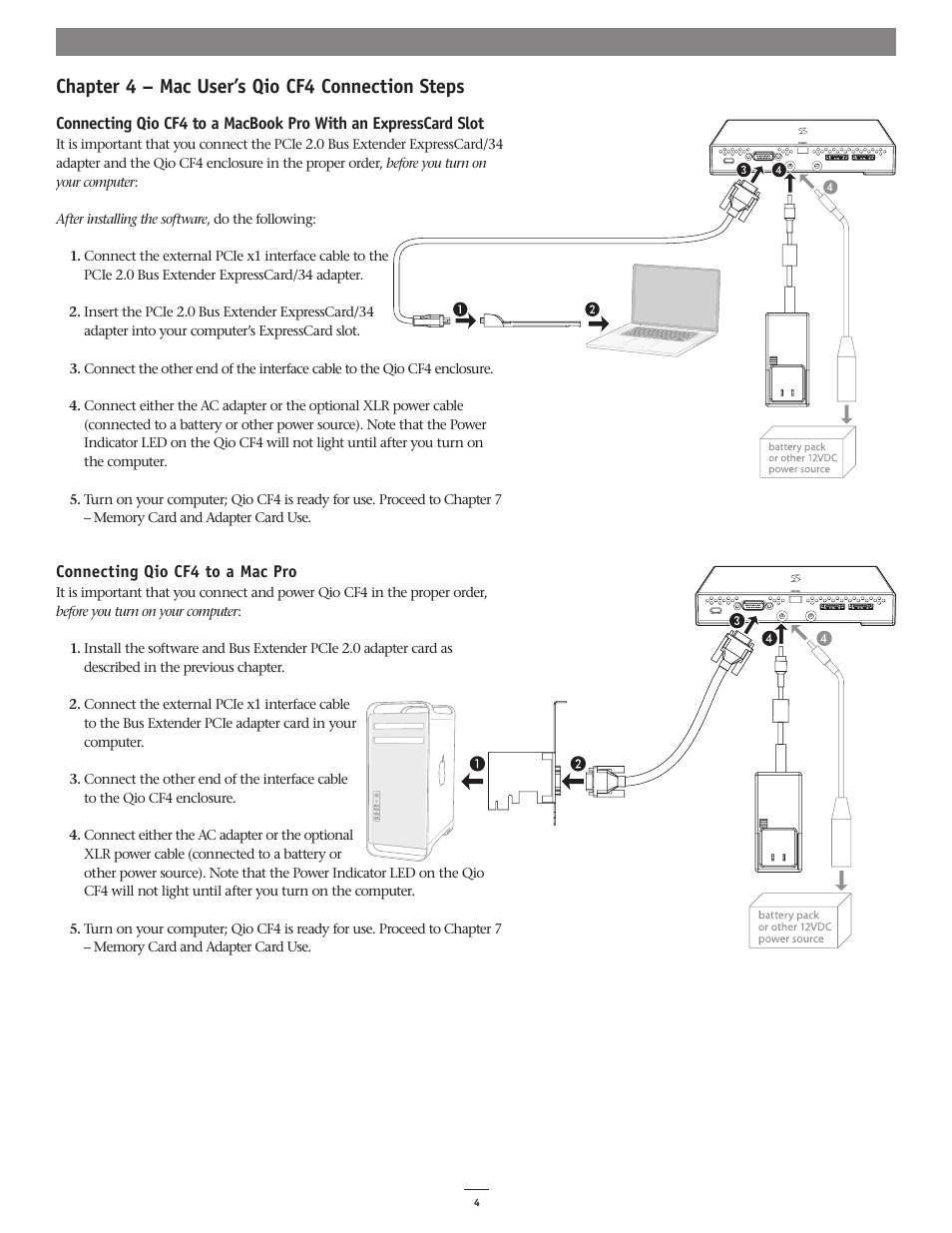 Chapter 4 – mac user’s qio cf4 connection steps | Sonnet Technologies Qio CF4 User Manual | Page 8 / 16