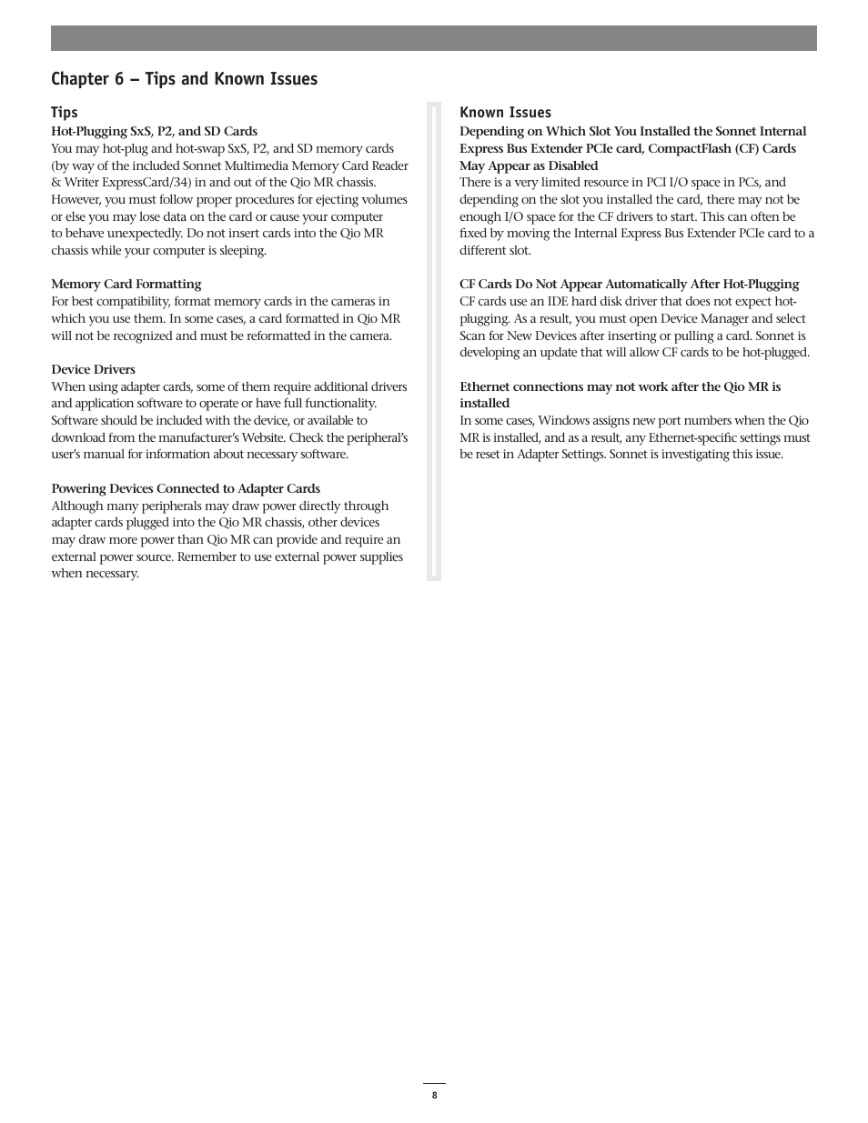 Chapter 6 – tips and known issues | Sonnet Technologies Qio MR User Manual | Page 12 / 14
