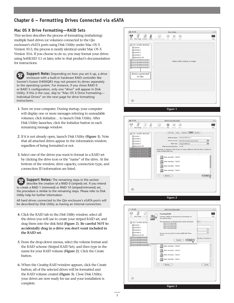 Chapter 6 – formatting drives connected via esata, Mac os x drive formatting—raid sets | Sonnet Technologies Qio Mac User Manual | Page 11 / 16